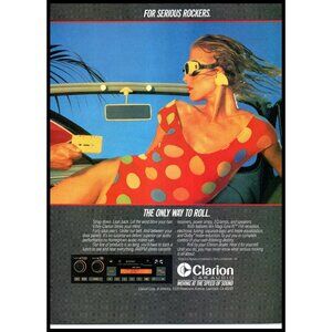 1985 Clarion Car Stereo Audio Vintage Print Ad 80s Fashion Swimsuit Wall Art